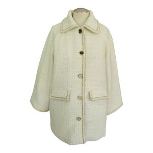 b+ab Cream Tweed Look Coat Size Small | Chanel-Inspired Elegant Button Jacket